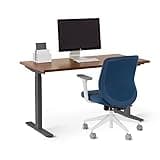 Poppin Series L 2S Adjustable Height Single Desk, Walnut, Charcoal Legs, 47", Modern 2-Stage Sit and Stand Solution with Charcoal Electric Legs Adjusting Height 29" to 48" with Electronic Control