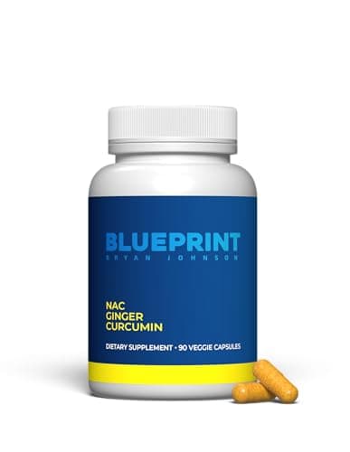 Blueprint Bryan Johnson NAC Supplement - Promotes Stress Relief, Immune System Function, Respiratory Health - Includes N-Acetyl-L-Cysteine, Ginger, Curcuminoids - Detoxifying - Vegan (30 Servings)