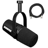 Shure MV7X XLR Podcast Microphone with XLR Cable - Dynamic Mic for Podcasting & Vocal Recording, Voice-Isolating Technology, All Metal Construction, Mic Stand Compatible, Optimized Frequency - Black