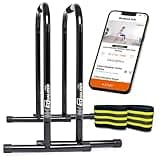 Lebert Fitness Dip Bar Stand - Original EQualizer Total Body Strengthener Pull Up Bar Home Gym Exercise Equipment Dipping Station - Hip Resistance Band, Workout Guide and Online Group - Black (XL)