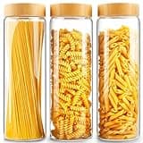 Glass Jars with Airtight Lid,Glass Jar with Bamboo Lid,Glass Canisters with Airtight Lids, 3 Pack 80oz Glass Cereal Containers Storage,Glass Cookie Jars,Pasta Containers,Screw On Kitchen Jars