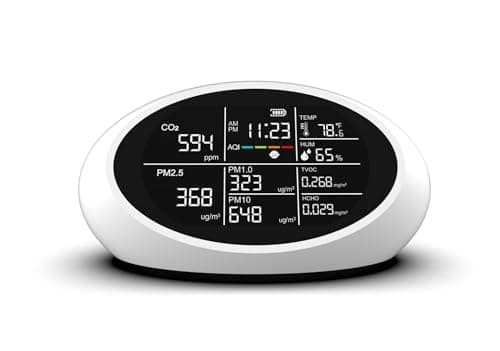 11-in-1 Professional Air Quality Monitor Indoor, Indoor Portable CO2, HCHO, TVOC, PM2.5, PM1.0, PM10, AQI Indication, CO2 Alarm, Temperature, Humidity and Time | Intelligent Air Quality Tester