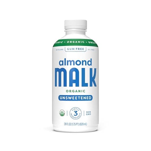 Malk Organic Unsweetened Almond Milk - 28 fl oz - Non GMO, Whole 30 approved, Dairy Free, Vegan, Plant Based