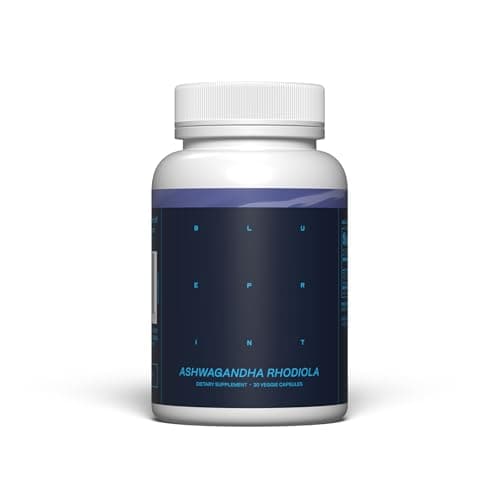 Blueprint Bryan Johnson Ashwagandha & Rhodiola Supplement - 120mg Ashwagandha + Rhodiola Root - Daily Adaptogen Capsules for Stress Support, Mood Balance, Energy & Focus - 30 Vegan Capsules