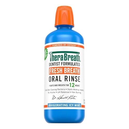 TheraBreath Fresh Breath Mouthwash, ICY Mint, Alcohol-Free, 1 Liter (33.8 fl oz)