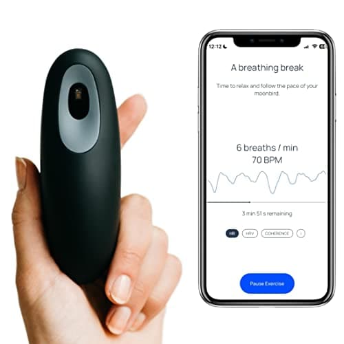 Moonbird Breathing Tool for Relaxation & Sleep Support – Guided Breathwork for Calm, Meditation & Stress Support – Portable & Rechargeable – Black Grey
