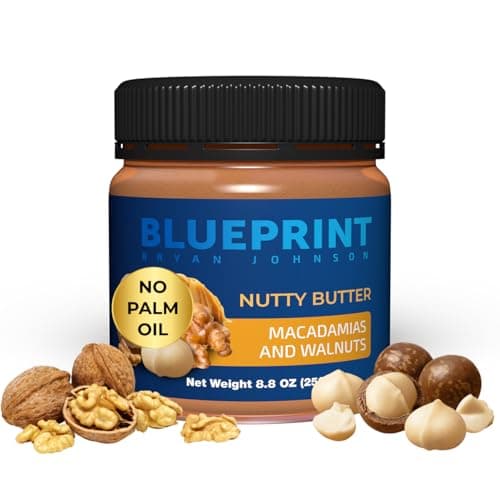 Blueprint Bryan Johnson Nutty Butter – Chunky Macadamia Nut Butter with Walnut – No Palm Oil, No Added Sugar – Just 3 Ingredient – Keto, Vegan, Paleo – Low Carb Nut Butter Snack – 8.8oz Jar
